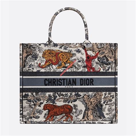 christian dior book tote embroidered canvas|Dior tiger print tote bag.